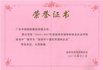 深圳市十強(qiáng)優(yōu)秀園林企業(yè)